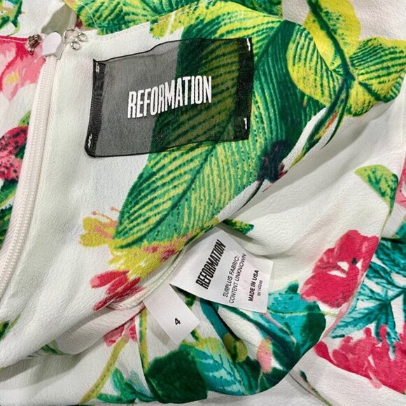 REFORMATION DRESS PERLA RUFFLE SCOOP NECK TROPICAL FLORAL SZ 4 AESTHETIC CHIC - Picture 5 of 16